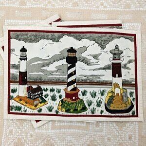 Set of 4 Heavy Cotton Nautical / Beach / Lighthouse Placemats